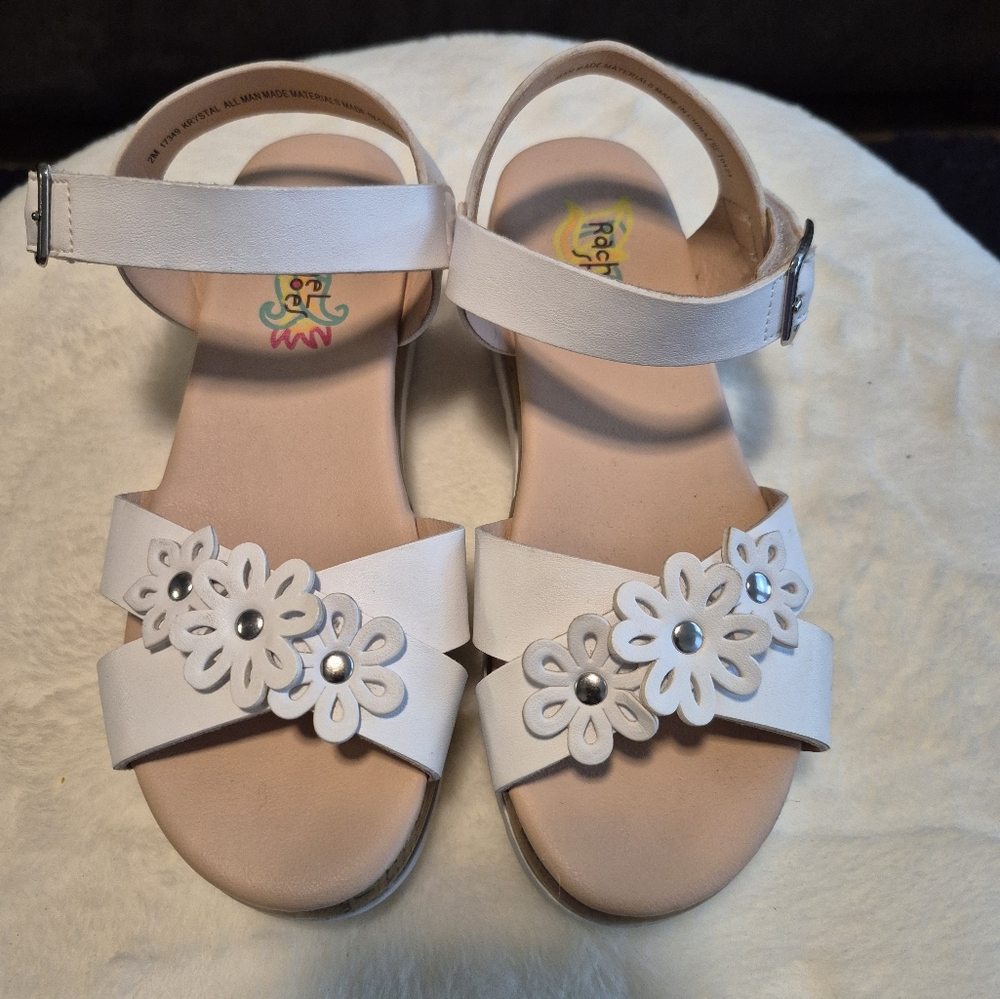 Rachel Shoes White and Tan Floral Sandals with Ankle Strap